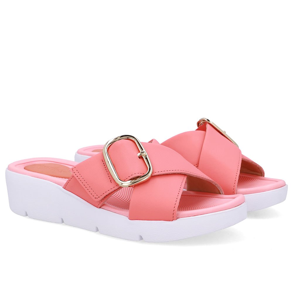 Tamanco Salto Plataforma Couro Laranja Fivela Rosa 2