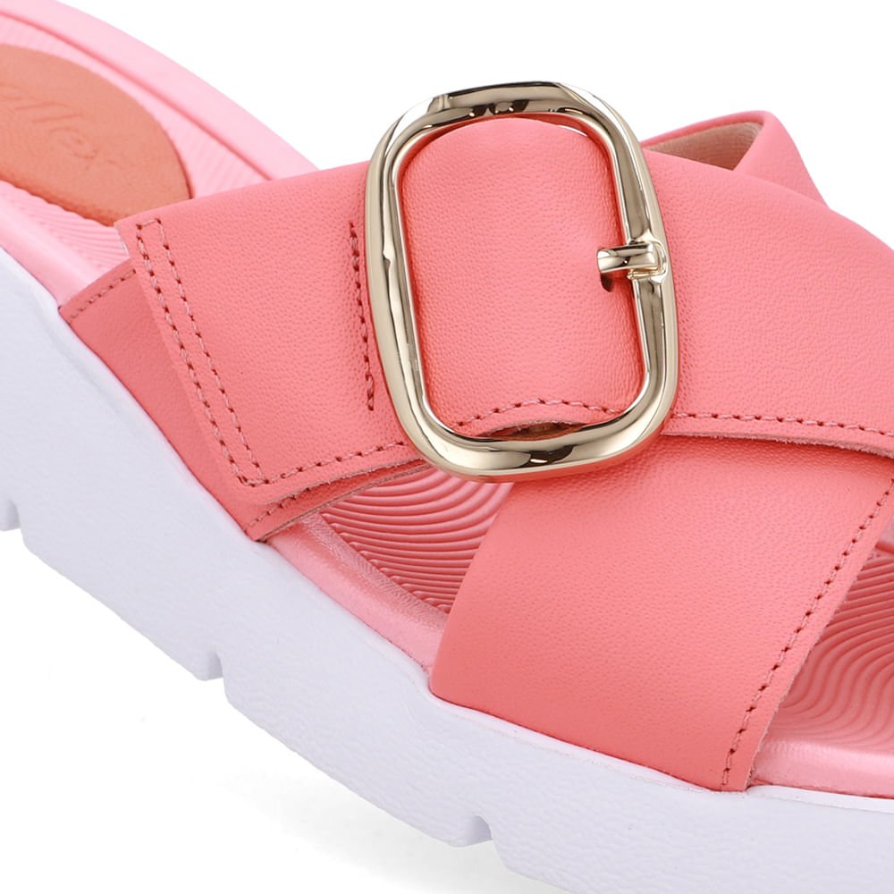 Tamanco Salto Plataforma Couro Laranja Fivela Rosa 4