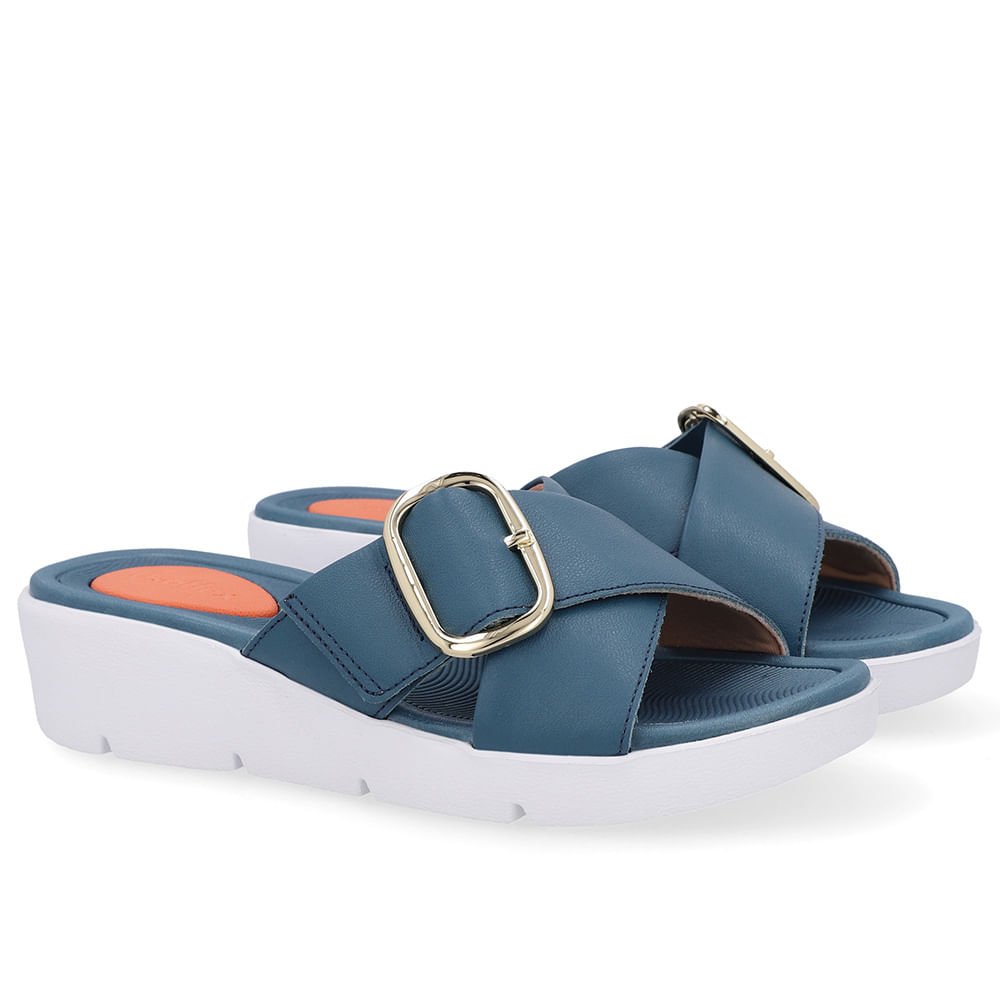 Tamanco Salto Plataforma Couro Azul Fivela Azul 2