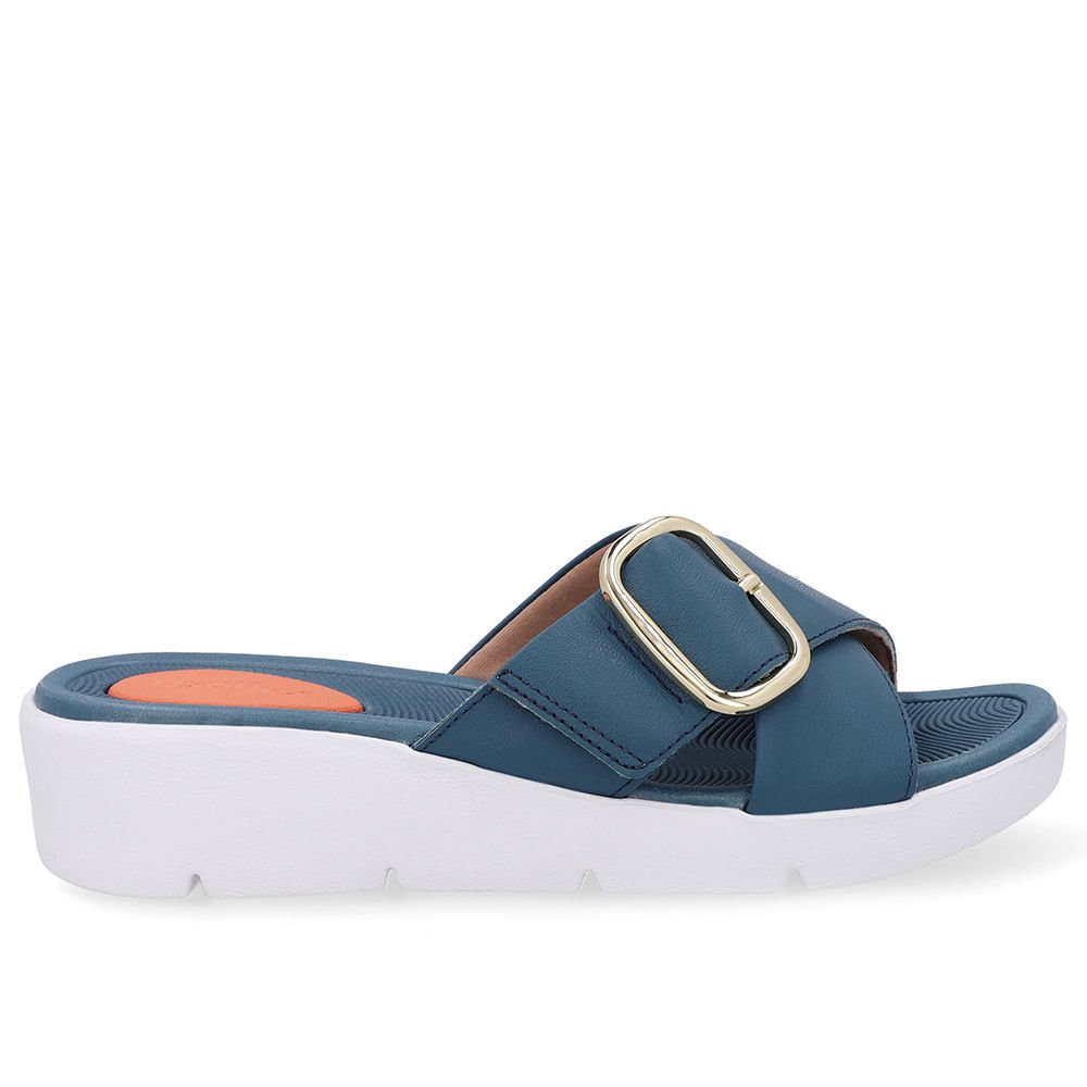 Tamanco Salto Plataforma Couro Azul Fivela