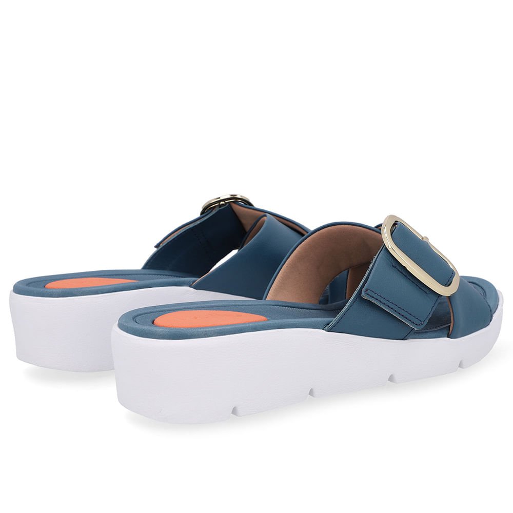 Tamanco Salto Plataforma Couro Azul Fivela Azul 3
