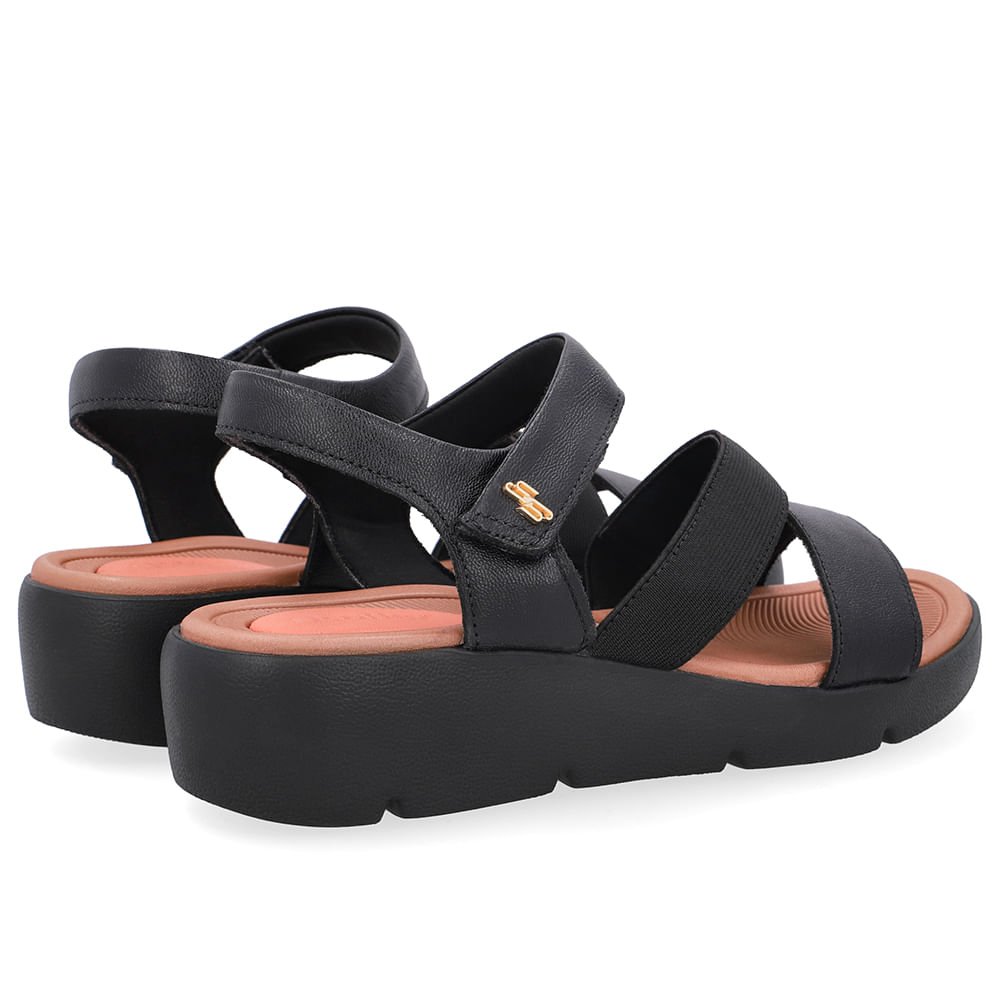 Sandália Tiras Couro Preta Fecho-Flex Preto 3