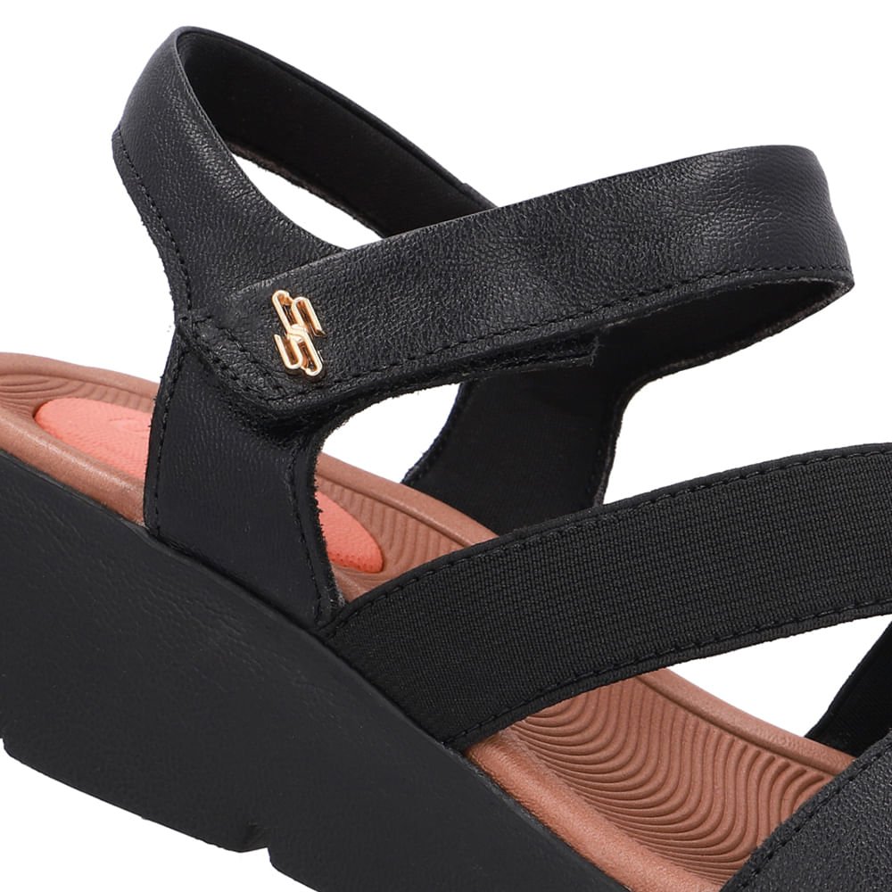 Sandália Tiras Couro Preta Fecho-Flex Preto 4