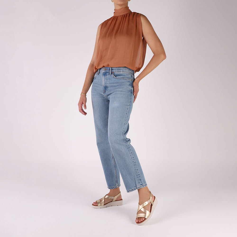 Sandália Couro Dourada Básica Dourado 4