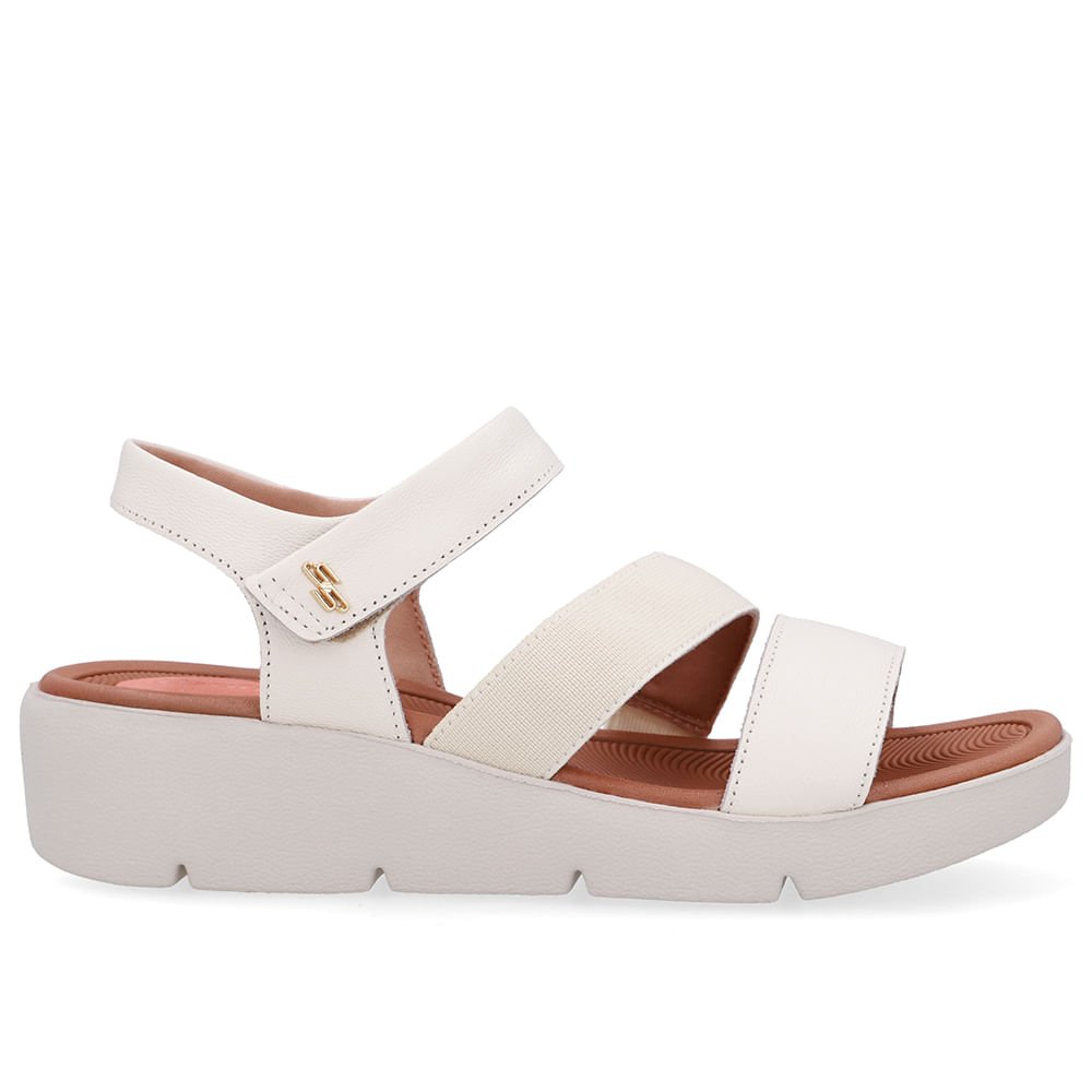 Sandália Tiras Couro Branca Marfim Fecho-Flex