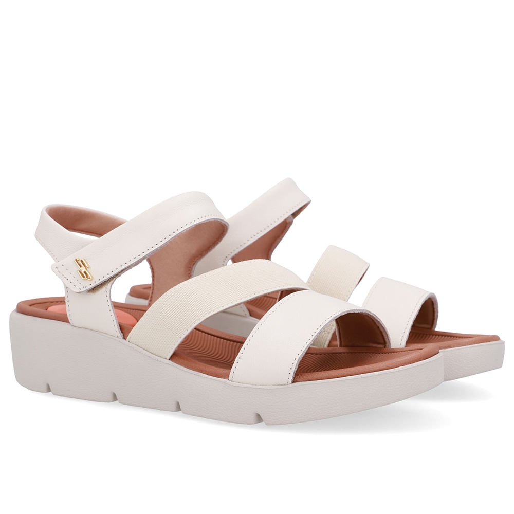 Sandália Tiras Couro Branca Marfim Fecho-Flex Marfim 2