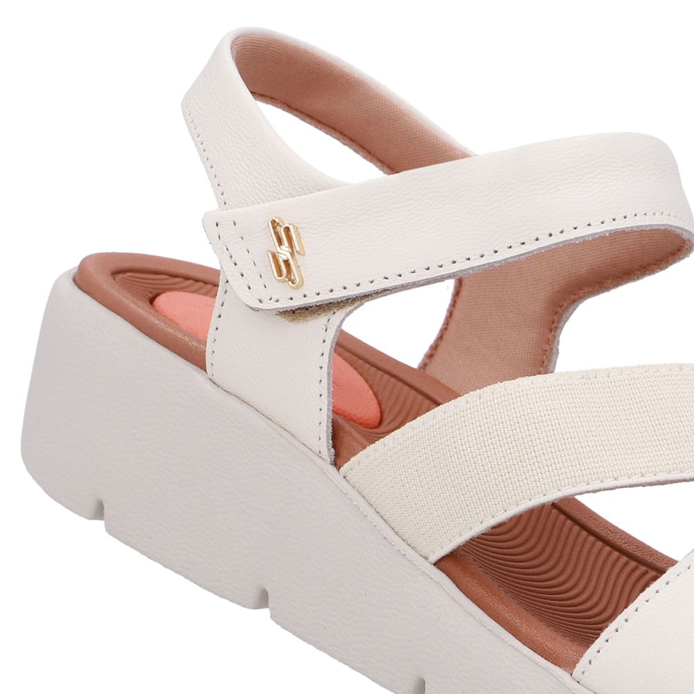 Sandália Tiras Couro Branca Marfim Fecho-Flex Marfim 4