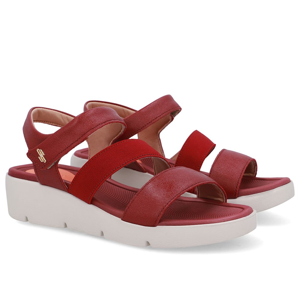 Sandália Tiras Couro Vermelha Fecho-Flex Vermelho 2