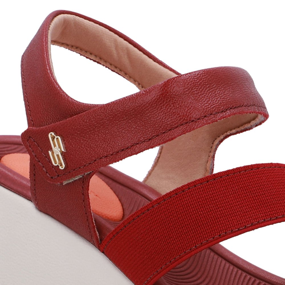 Sandália Tiras Couro Vermelha Fecho-Flex Vermelho 4