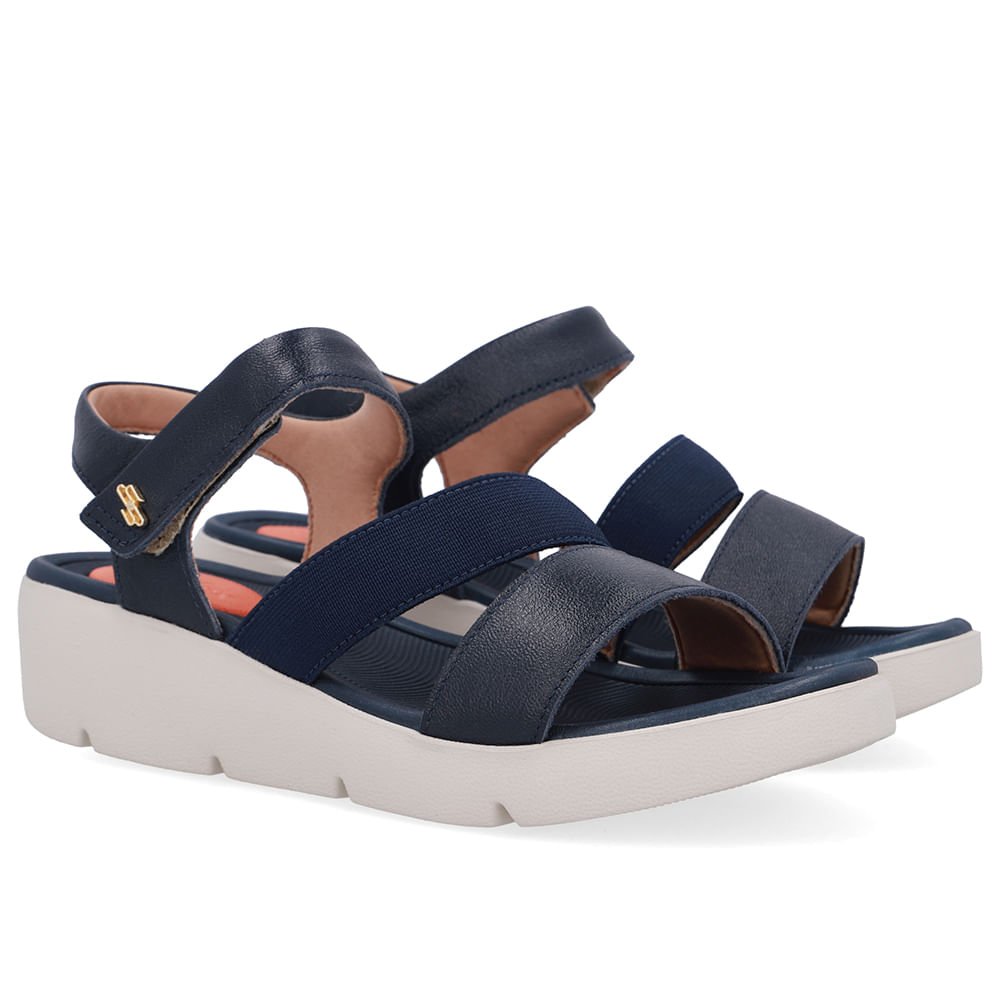 Sandália Tiras Couro Azul Fecho-Flex Azul 2