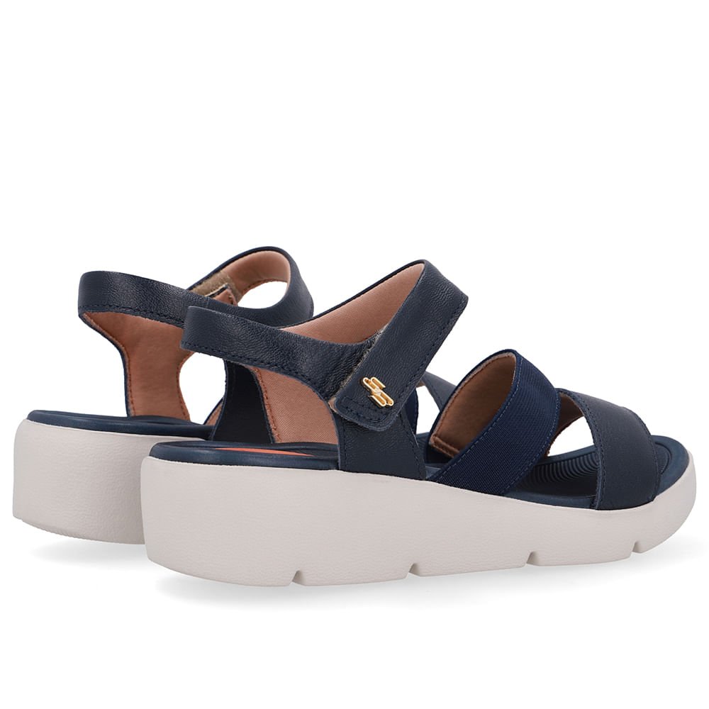 Sandália Tiras Couro Azul Fecho-Flex Azul 3