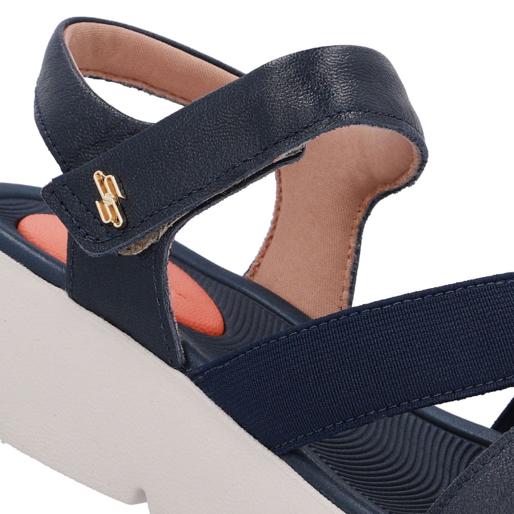 Sandália Tiras Couro Azul Fecho-Flex Azul 4