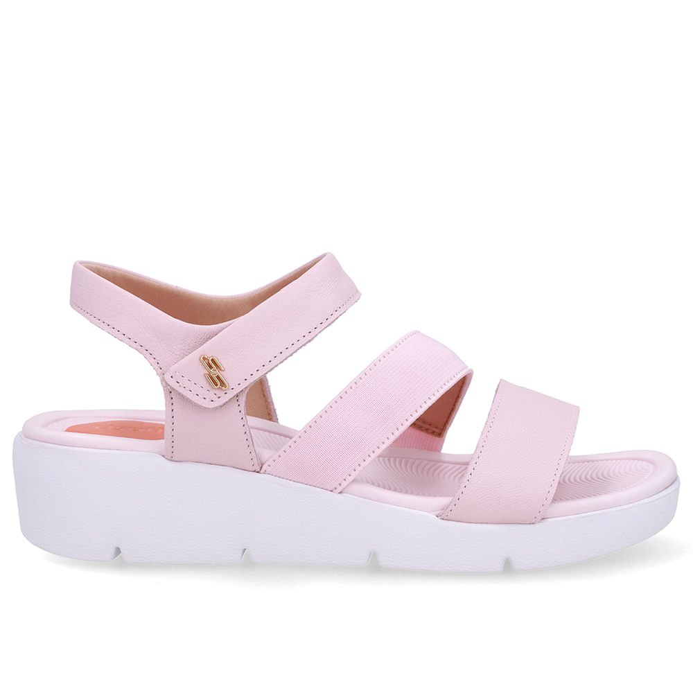 Sandália Tiras Couro Rosa Fecho-Flex