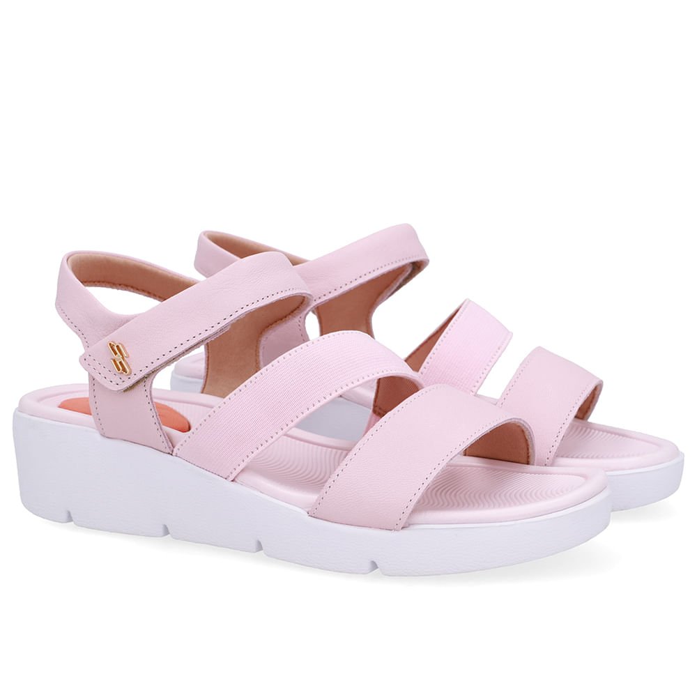 Sandália Tiras Couro Rosa Fecho-Flex Rosa 2