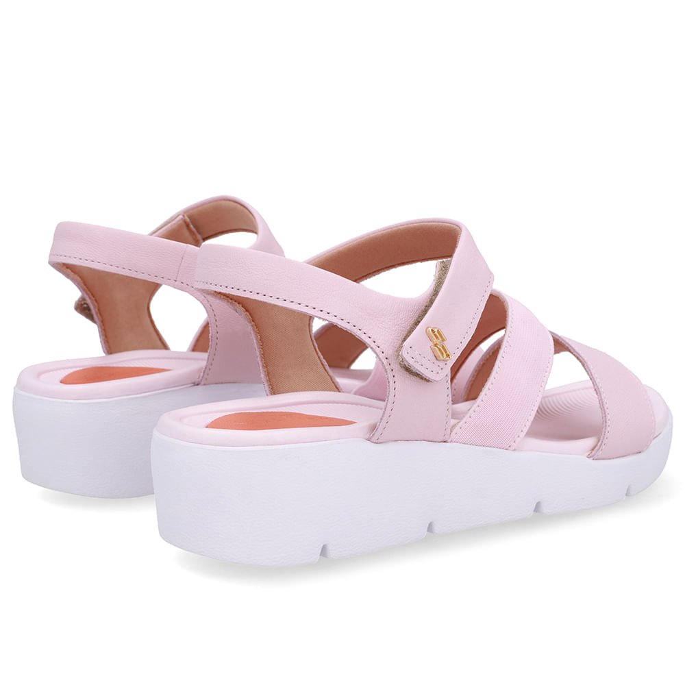 Sandália Tiras Couro Rosa Fecho-Flex Rosa 3