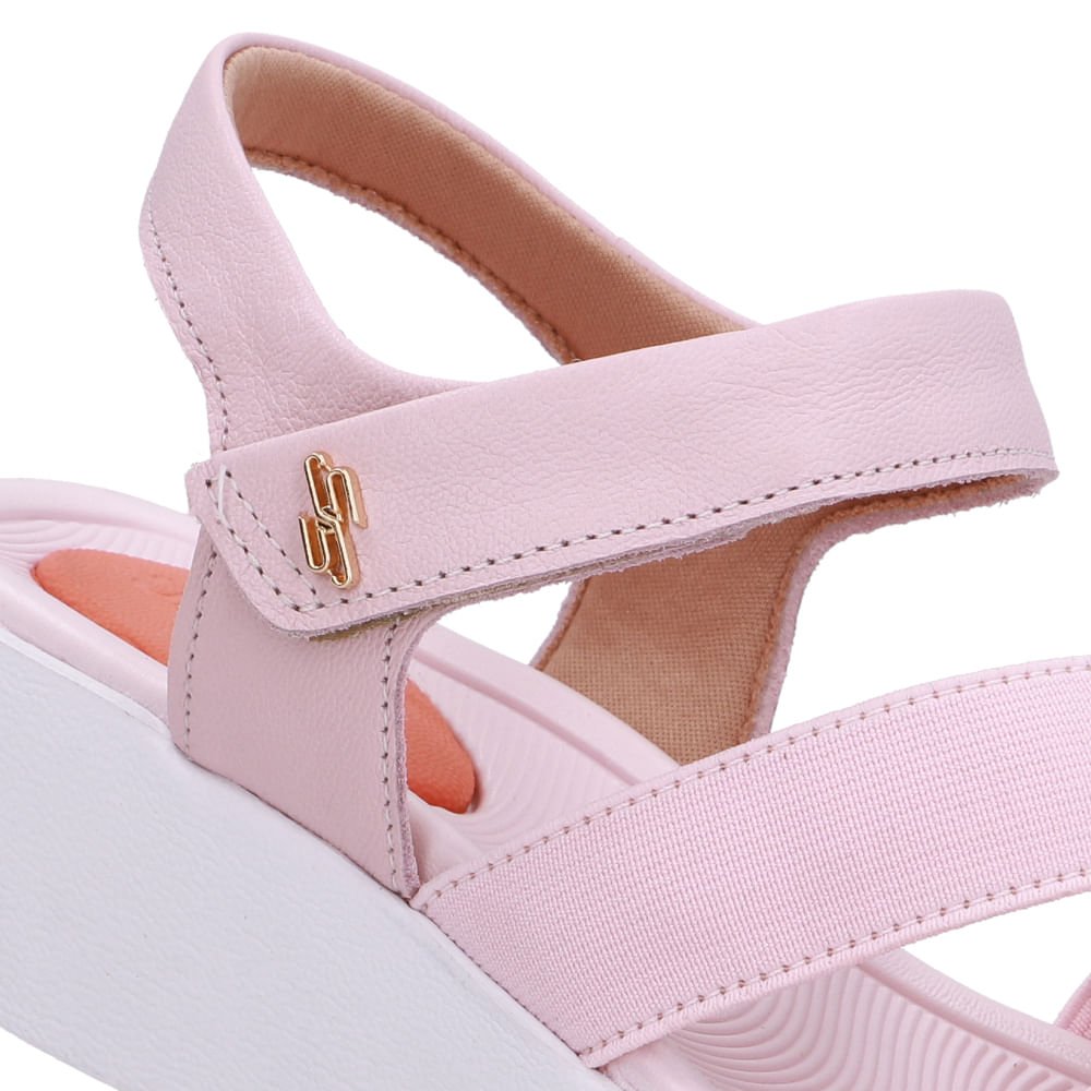 Sandália Tiras Couro Rosa Fecho-Flex Rosa 4