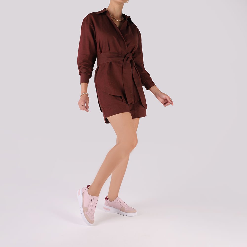 Tênis Casual Couro Rosa Rosa 4