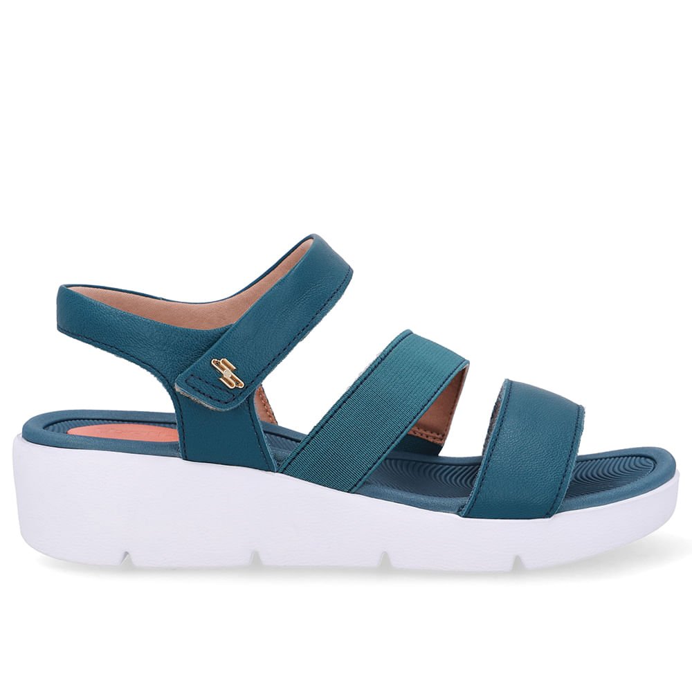 Sandália Tiras Couro Azul Fecho-Flex