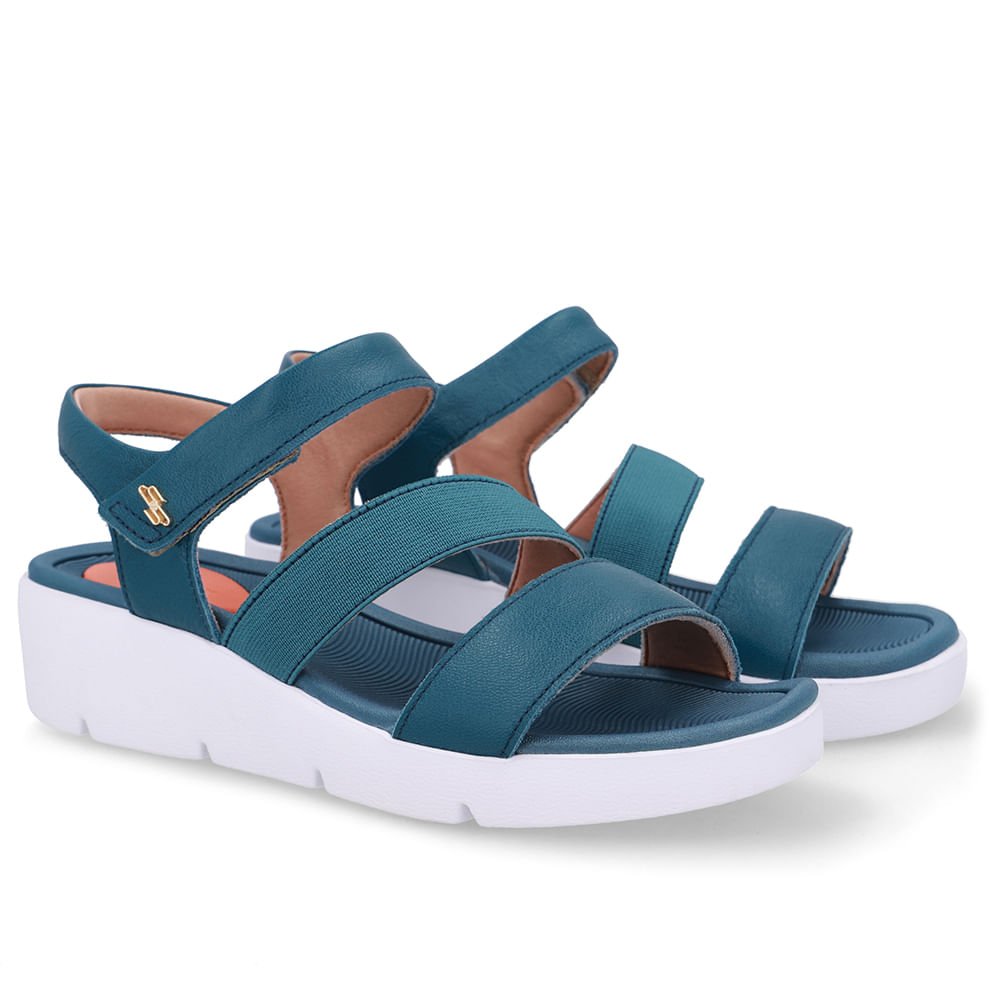 Sandália Tiras Couro Azul Fecho-Flex Azul 2