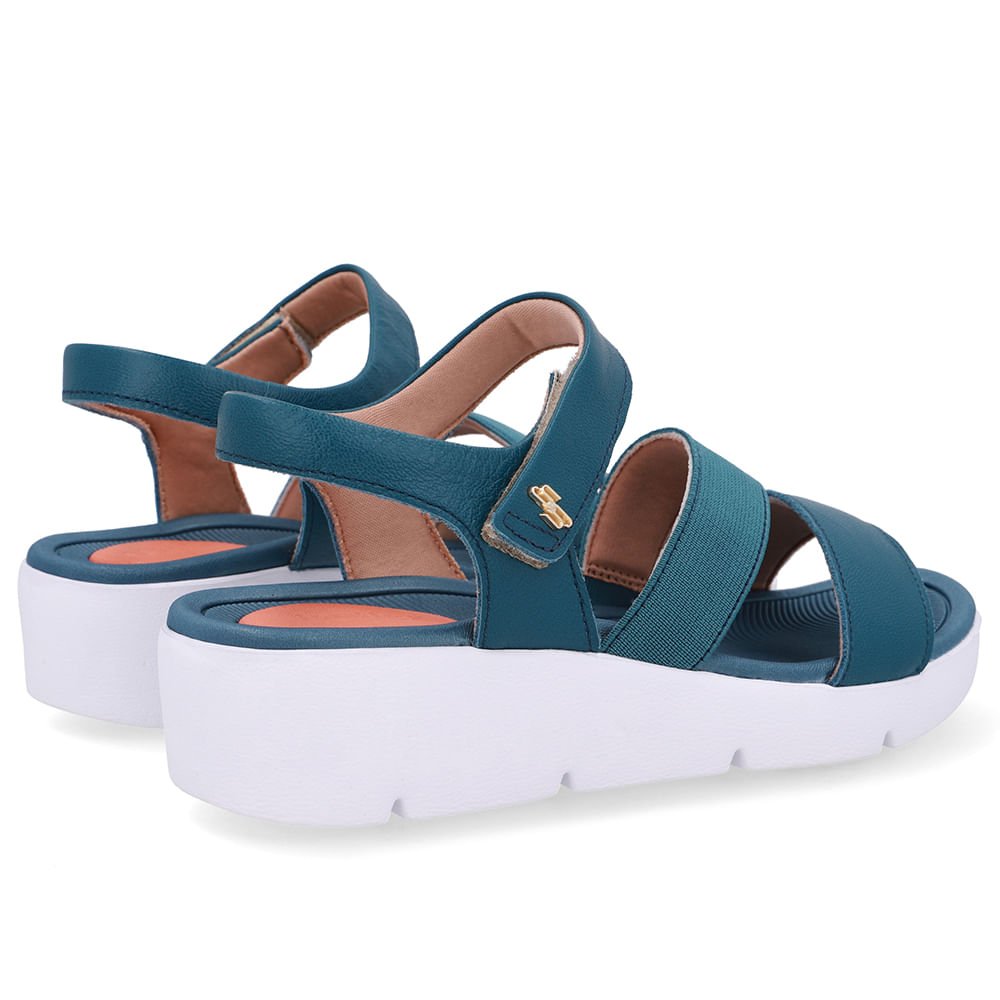 Sandália Tiras Couro Azul Fecho-Flex Azul 3
