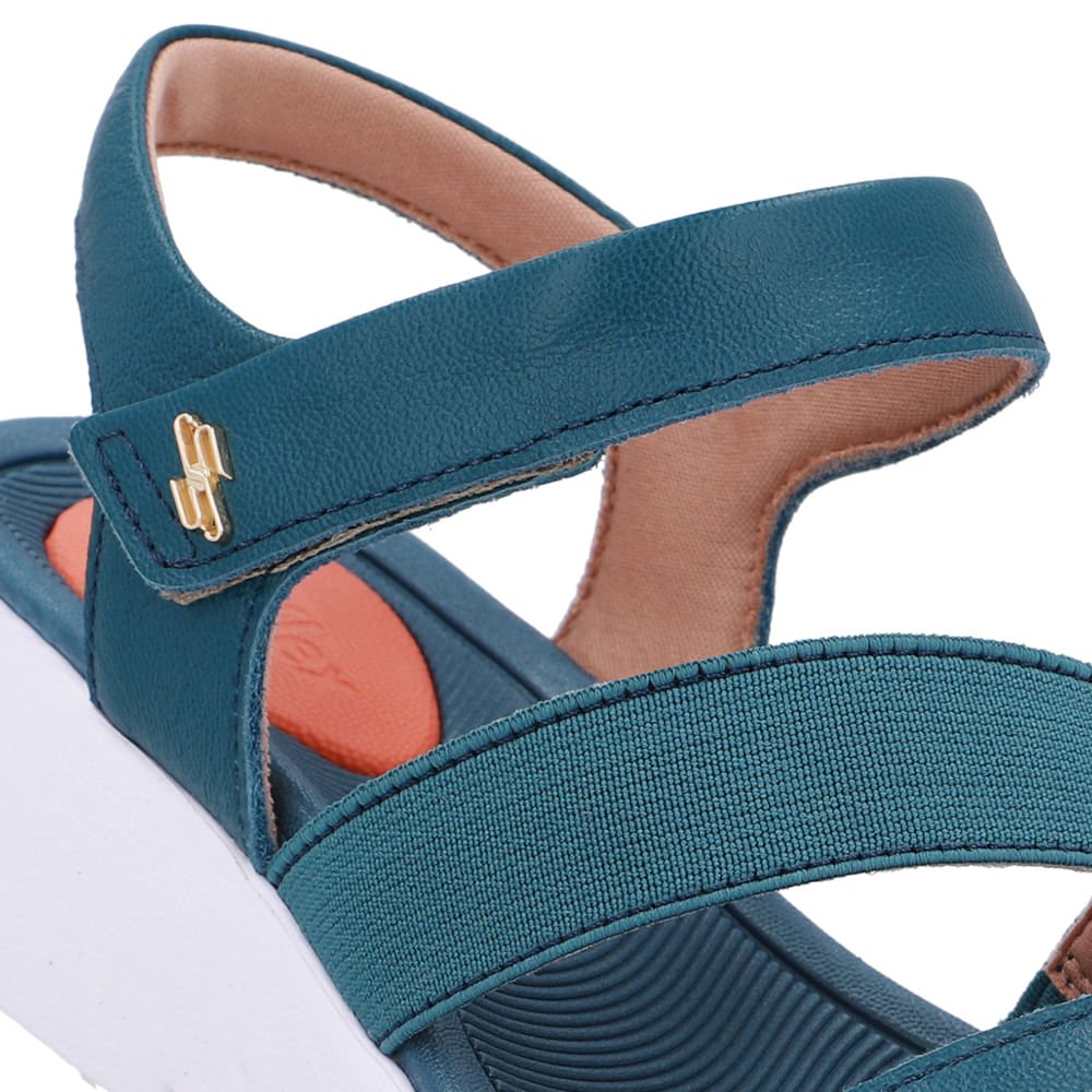 Sandália Tiras Couro Azul Fecho-Flex Azul 4