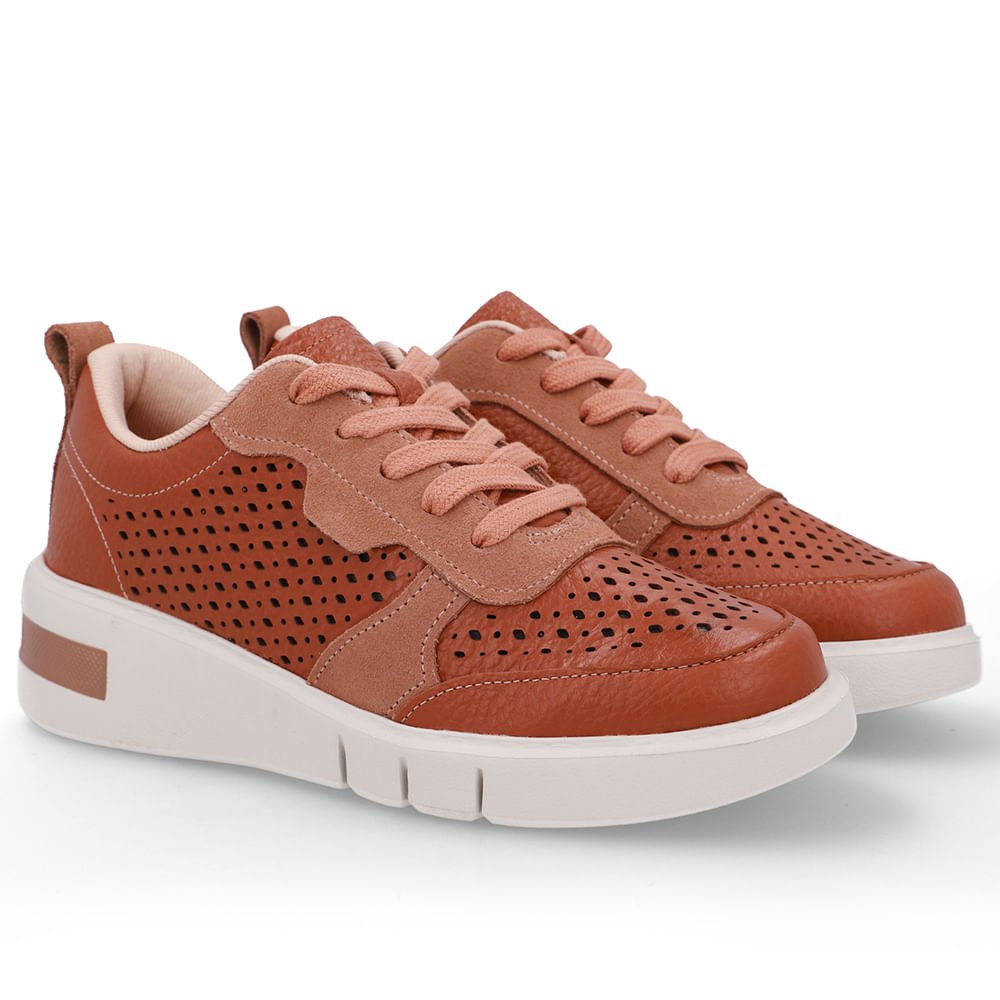 Tênis Couro Marrom Detalhes Laser Marrom 2