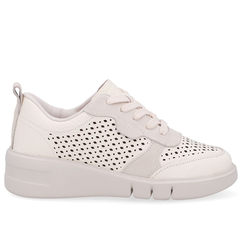 Tênis Couro Branco Marfim Detalhes Laser