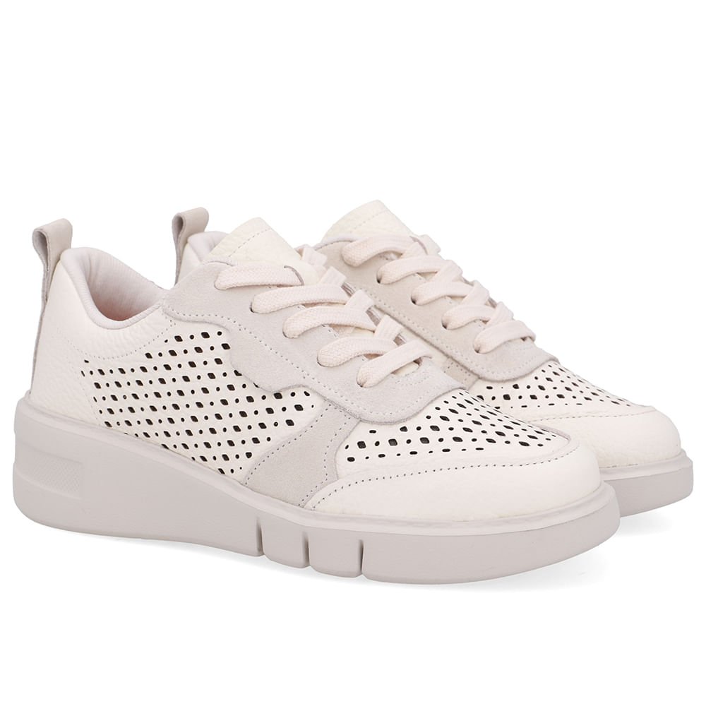 Tênis Couro Branco Marfim Detalhes Laser Marfim 2