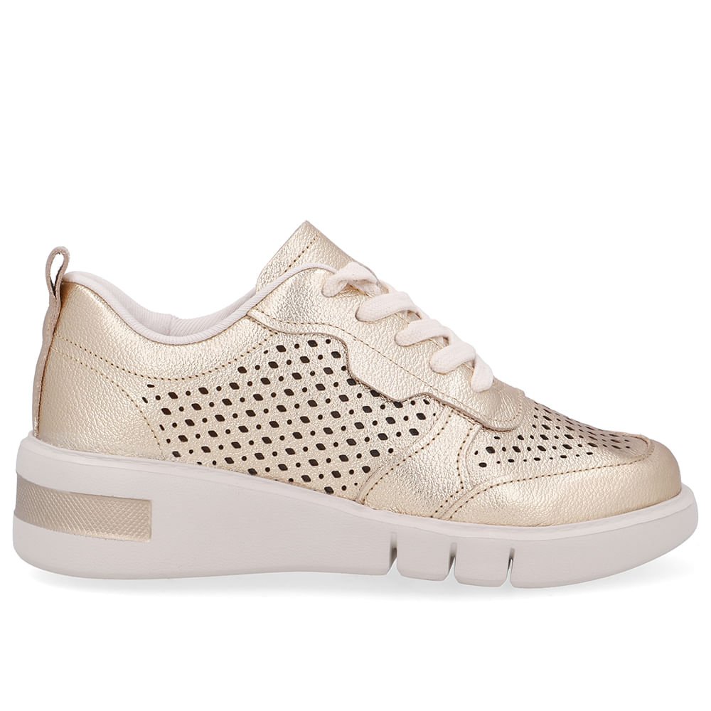 Tênis Couro Dourado Detalhes Laser