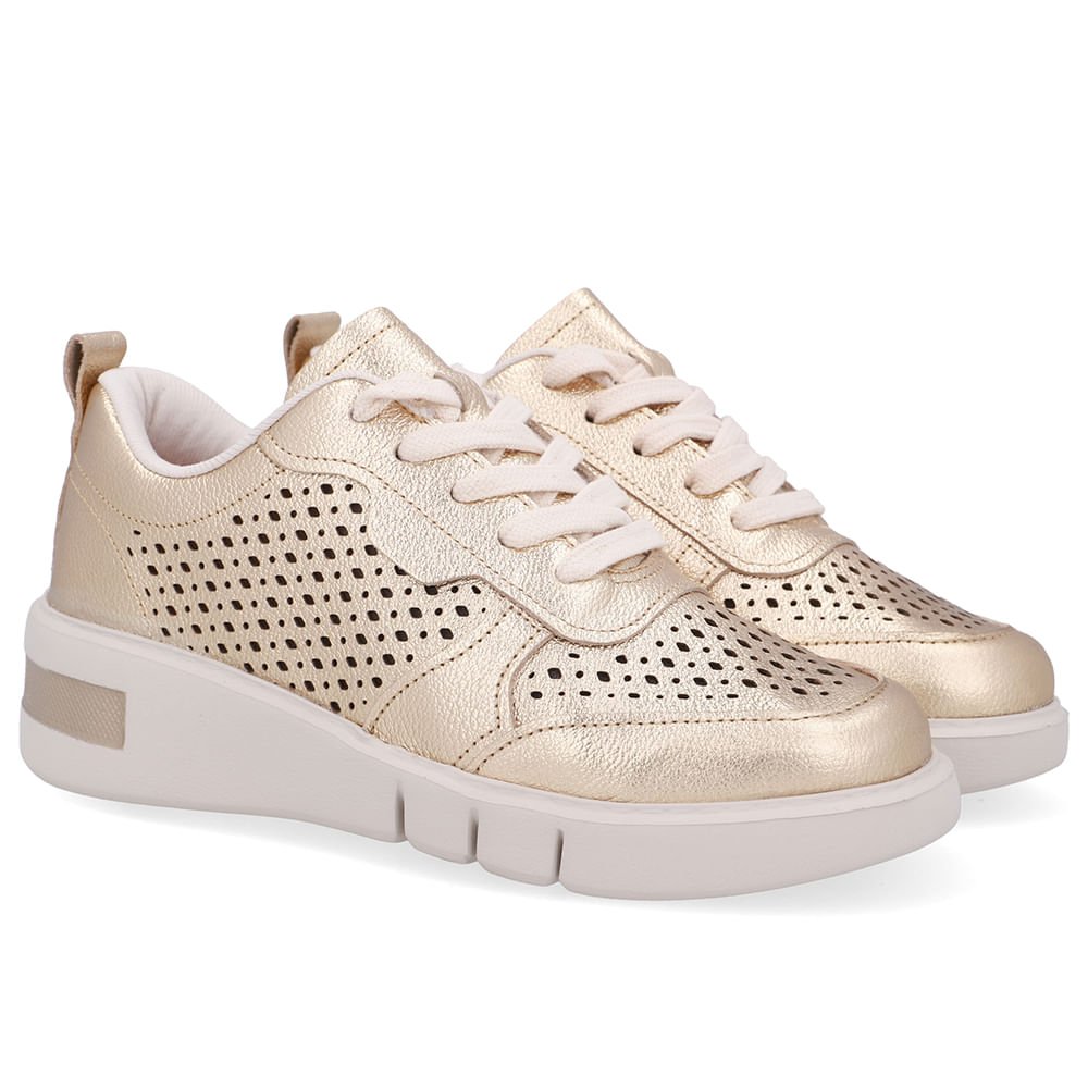Tênis Couro Dourado Detalhes Laser Dourado 2