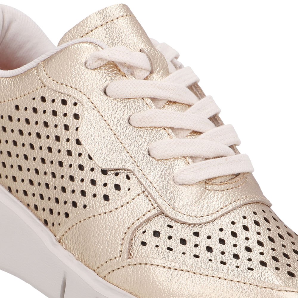 Tênis Couro Dourado Detalhes Laser Dourado 4