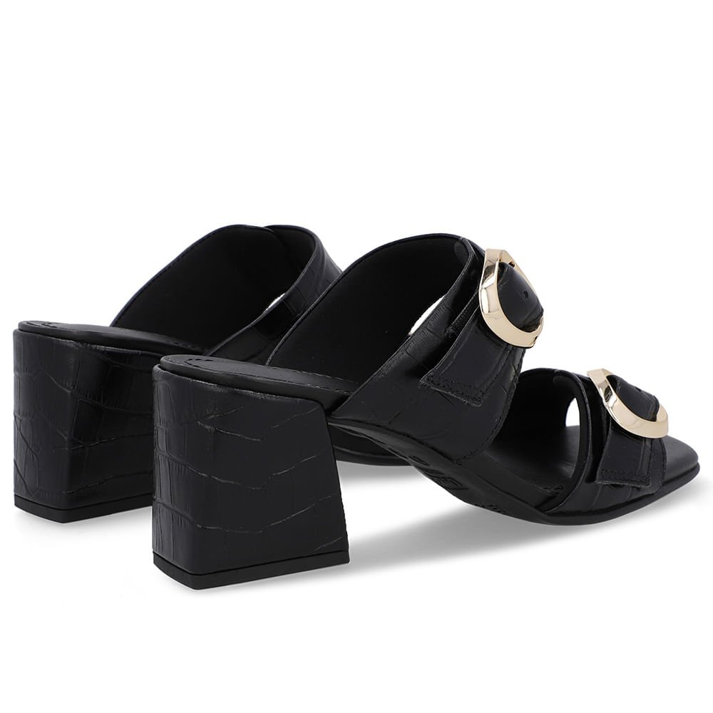 Tamanco Salto Bloco Couro Croco Preto Preto 3