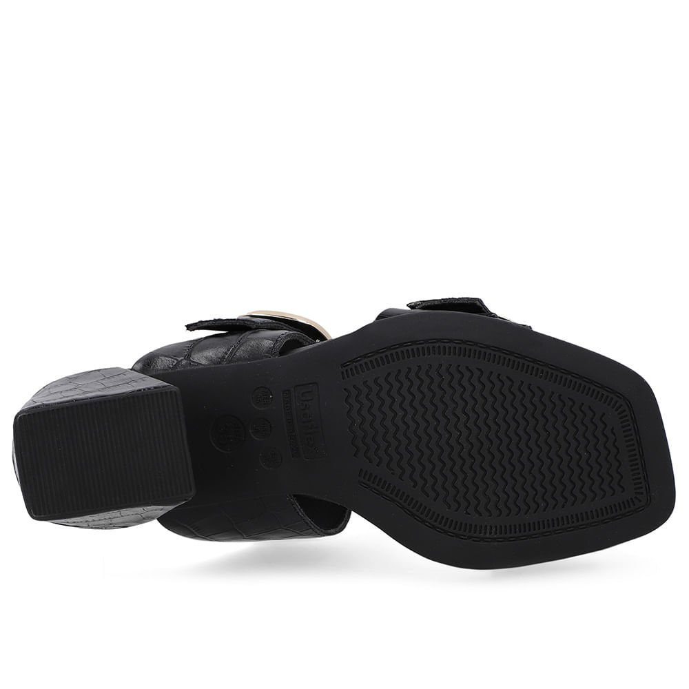 Tamanco Salto Bloco Couro Croco Preto Preto 5