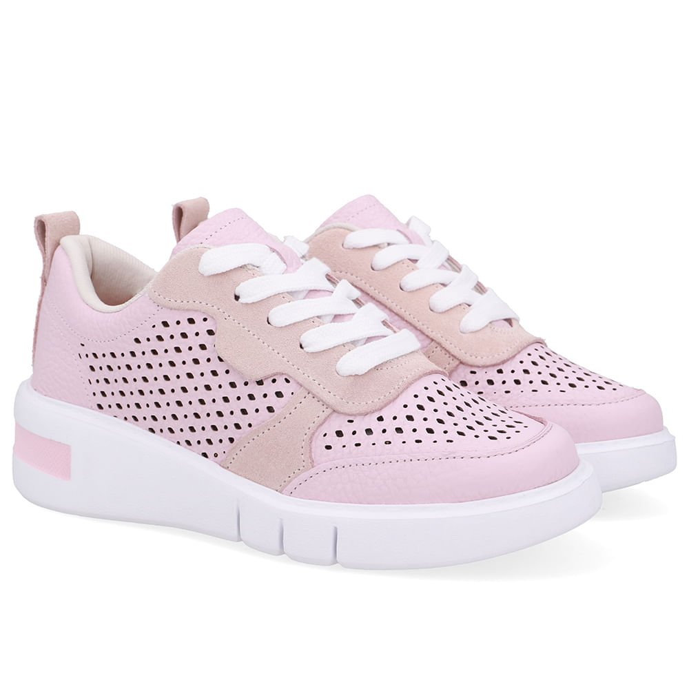 Tênis Couro Rosa Detalhes Laser Rosa 2