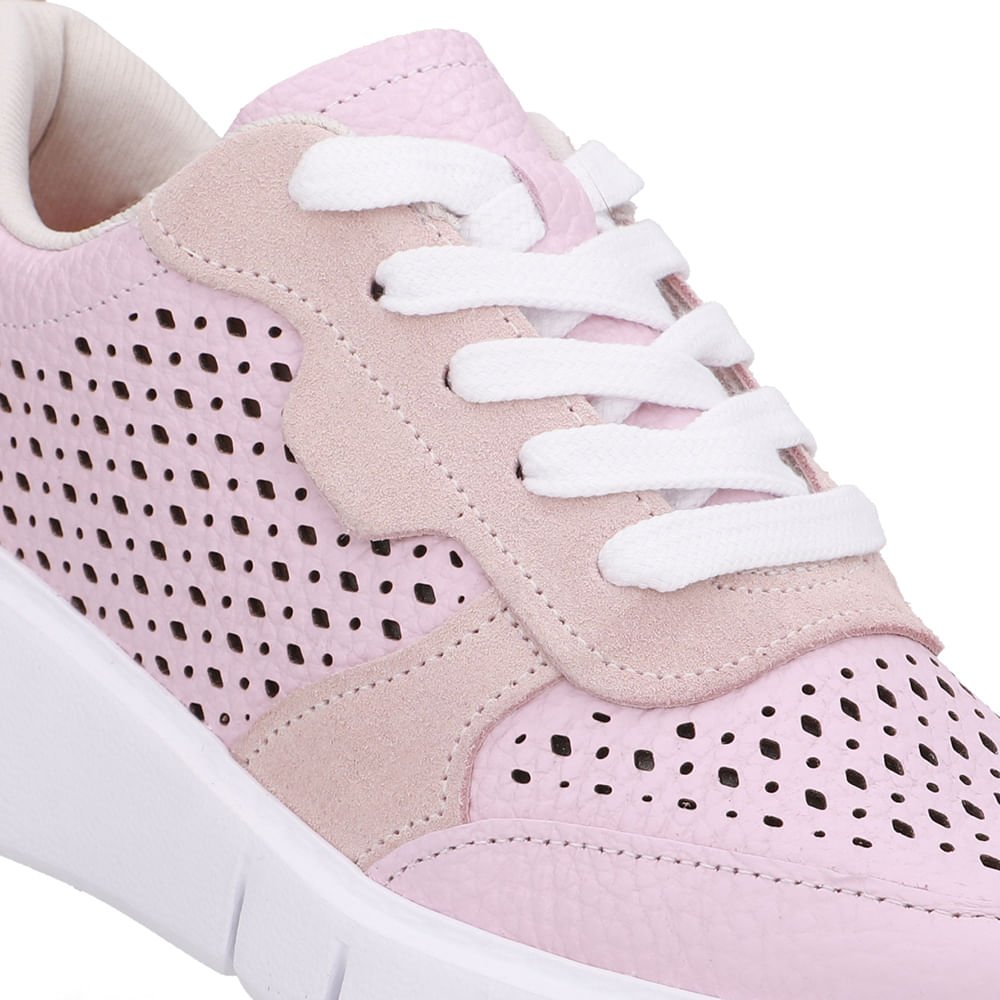 Tênis Couro Rosa Detalhes Laser Rosa 4