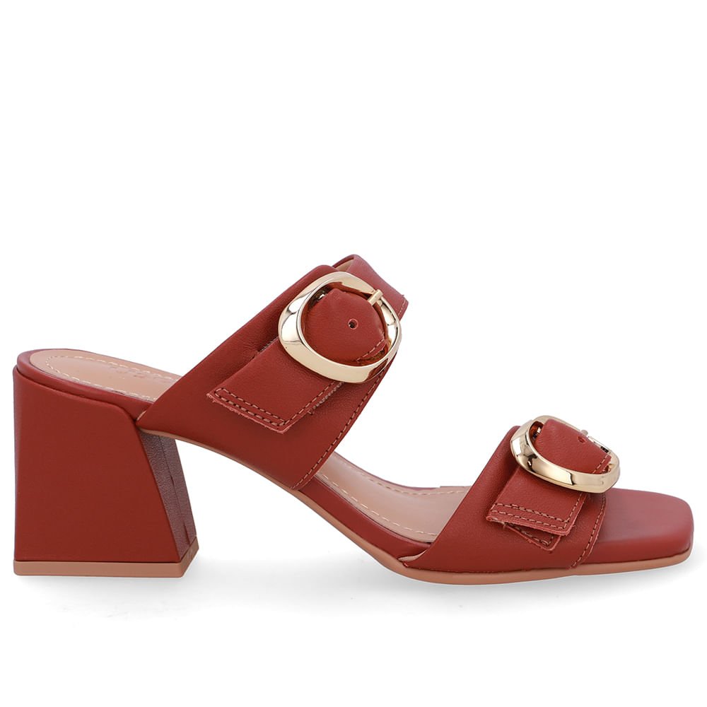 Tamanco Salto Bloco Couro Marrom Terracota