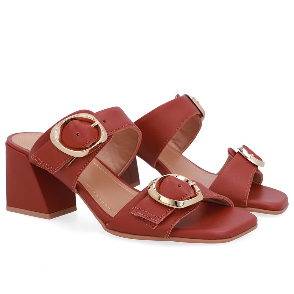 Tamanco Salto Bloco Couro Marrom Terracota Terracota 2