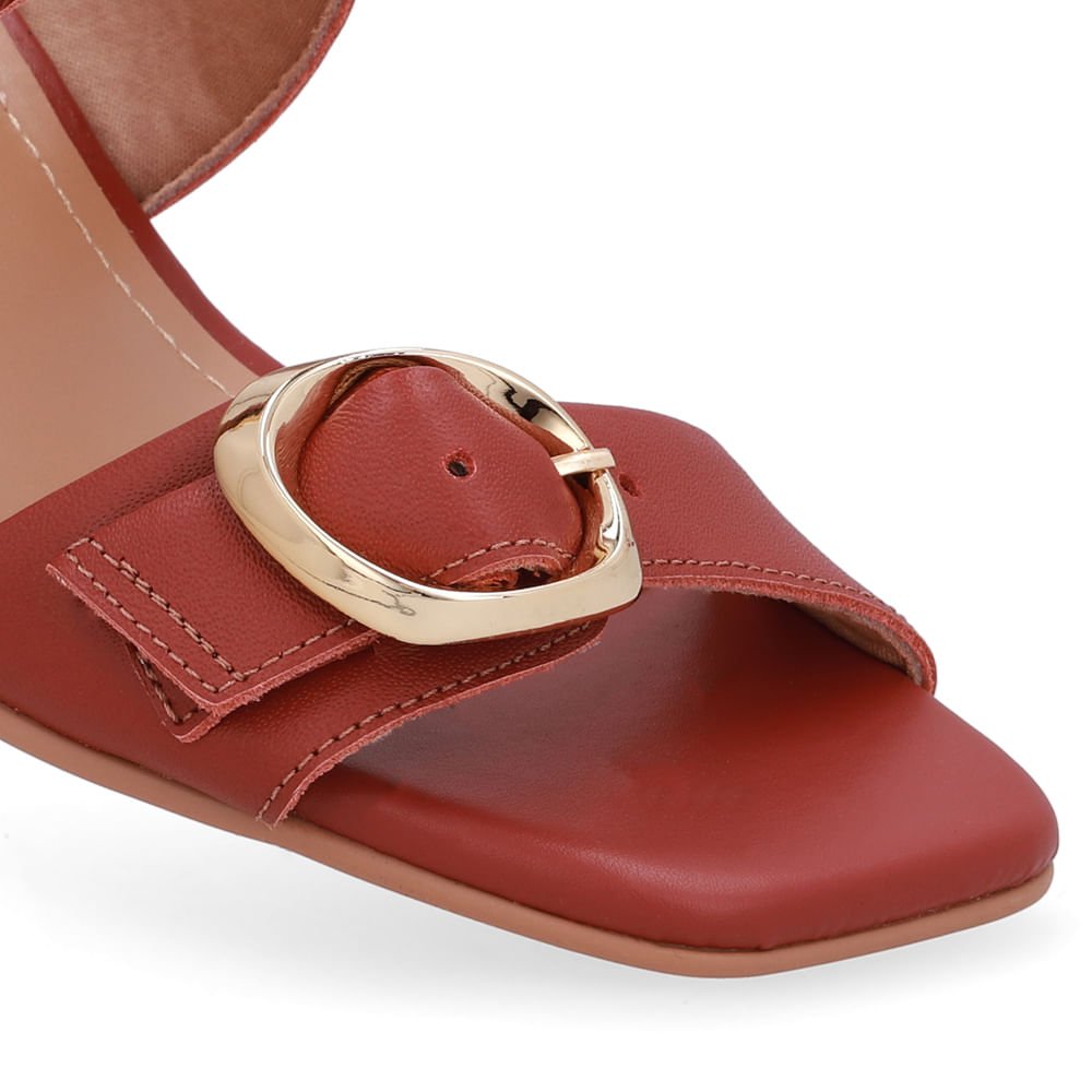 Tamanco Salto Bloco Couro Marrom Terracota Terracota 4