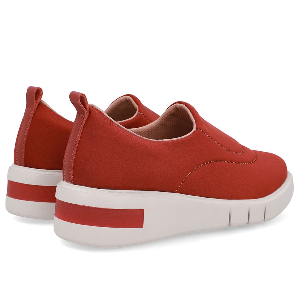 Tênis Tecido Marrom Costura Enfeite Vermelho 3