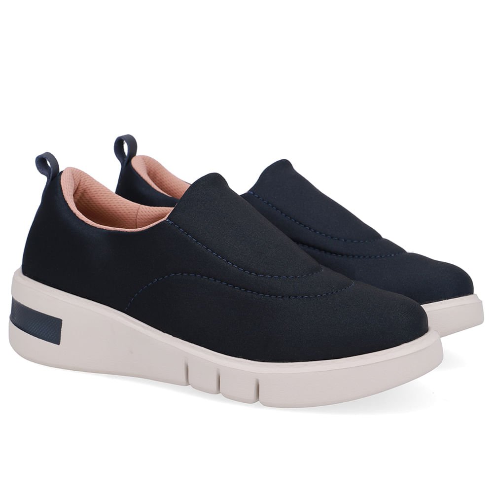 Tênis Tecido Azul Costura Enfeite Preto 2