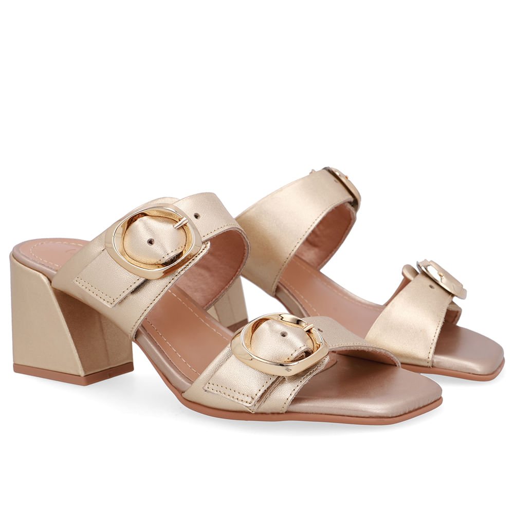 Tamanco Salto Bloco Couro Dourado Dourado 2