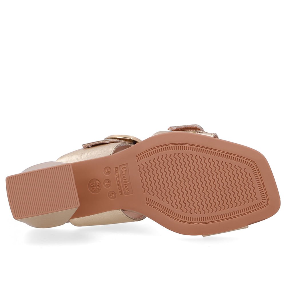 Tamanco Salto Bloco Couro Dourado Dourado 5