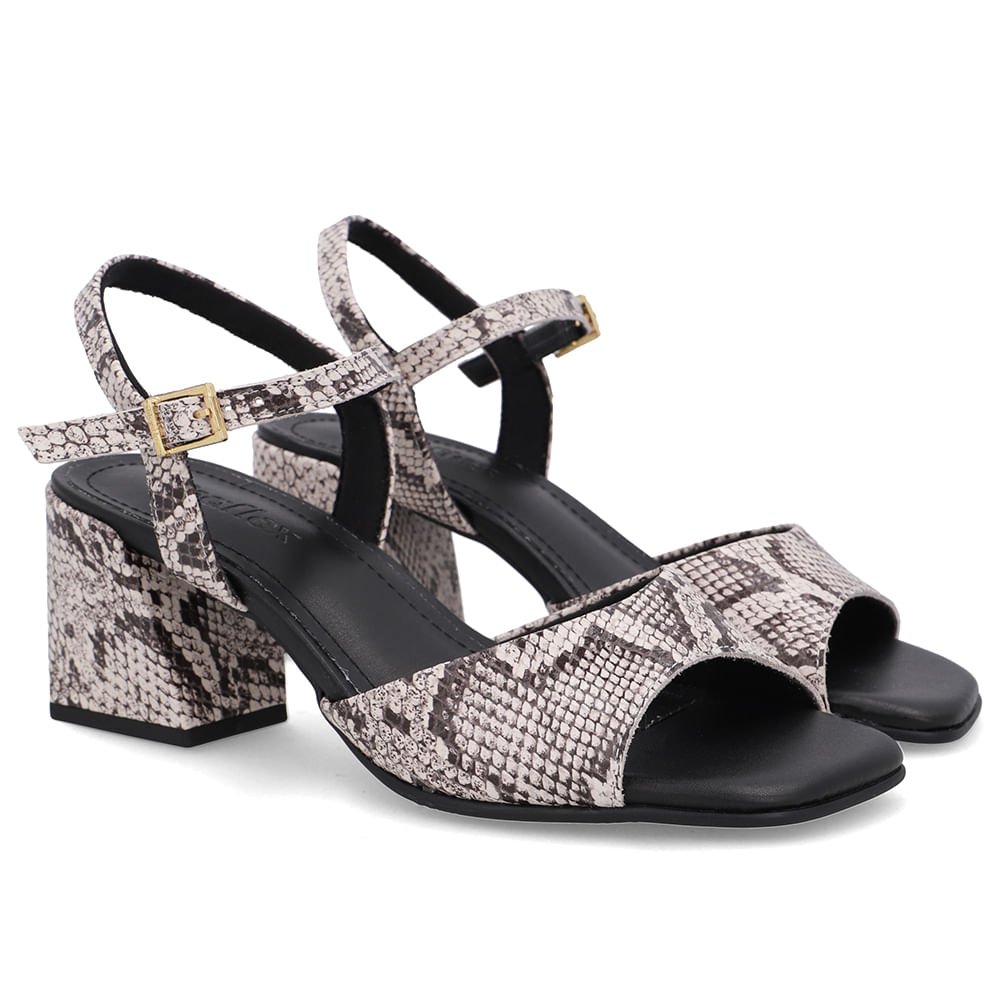 Sandália Salto Bloco Cobra Natural Animal Print 2