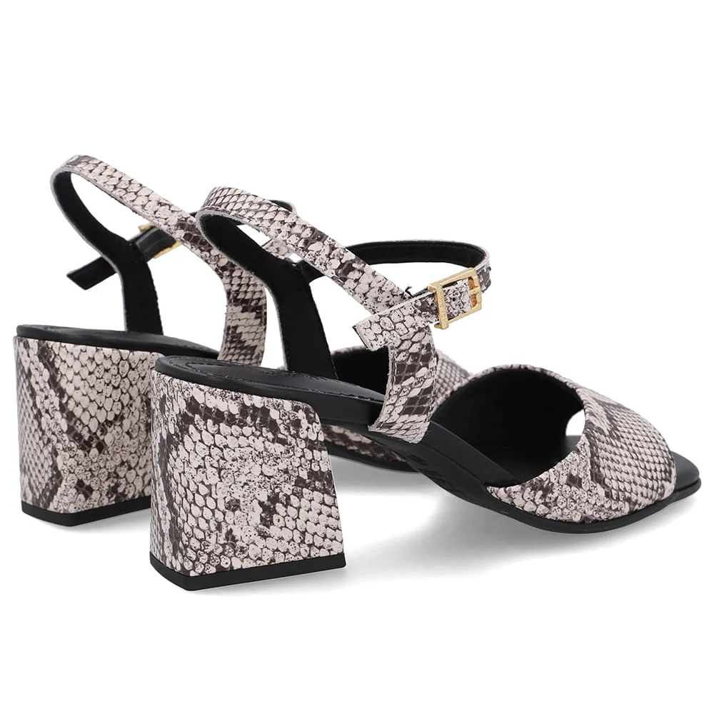 Sandália Salto Bloco Cobra Natural Animal Print 3
