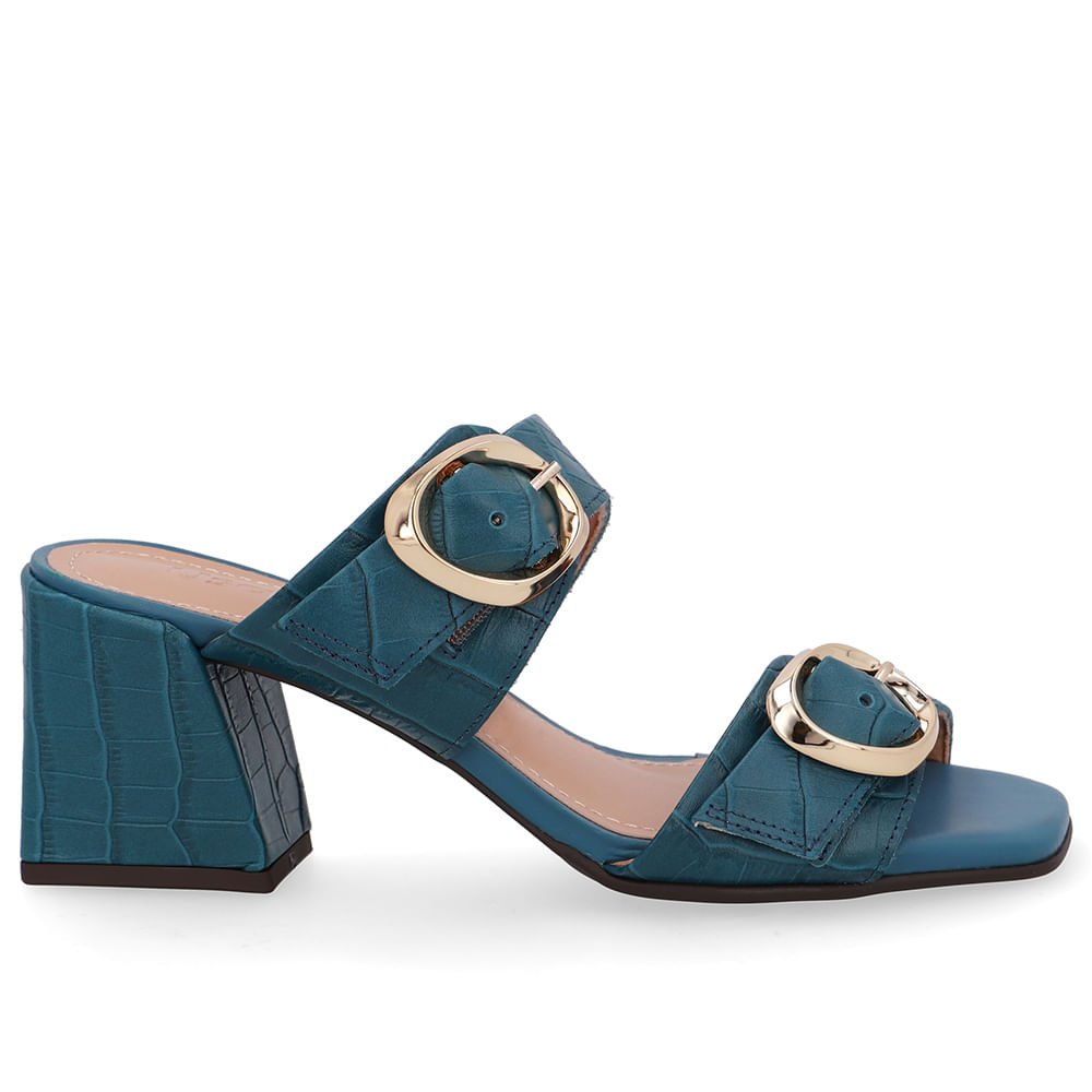 Tamanco Salto Bloco Couro Croco Azul Azul 1