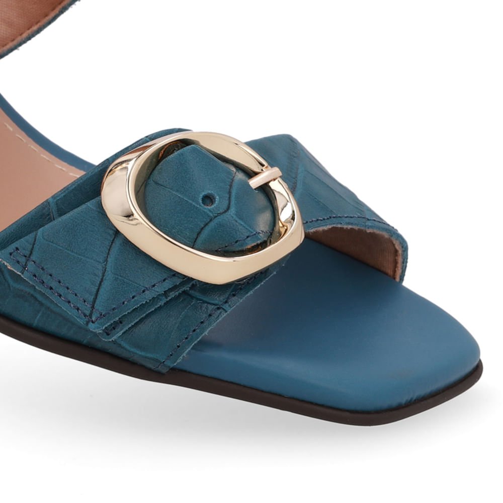 Tamanco Salto Bloco Couro Croco Azul Azul 4