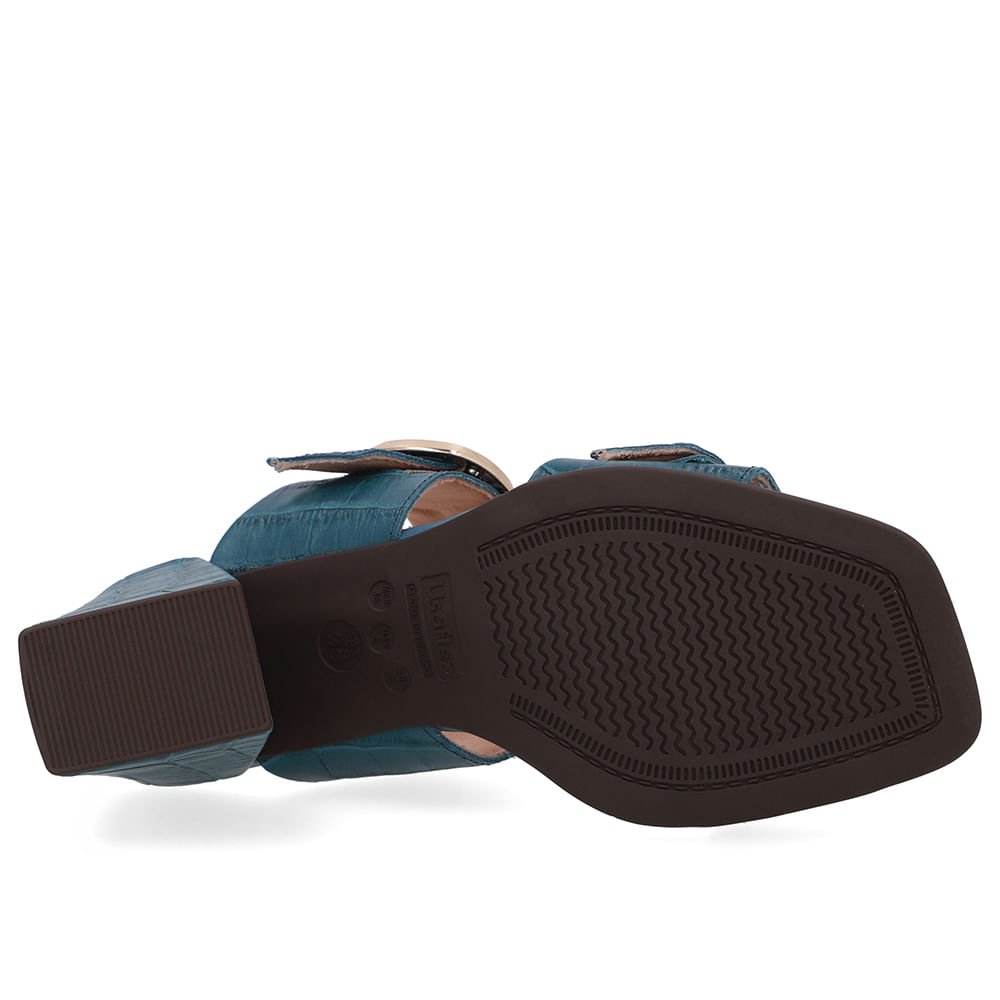 Tamanco Salto Bloco Couro Croco Azul Azul 5
