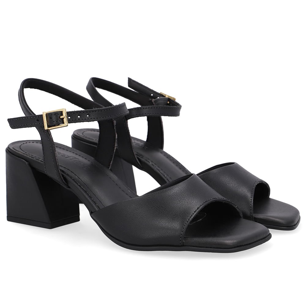Sandália Salto Bloco Preta Preto 2