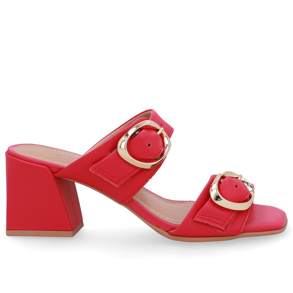 Tamanco Salto Bloco Couro Rosa