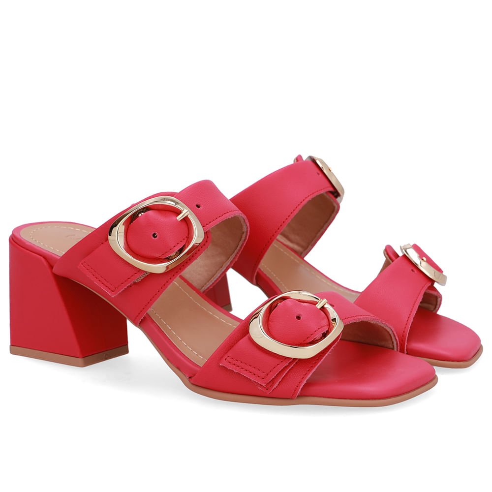 Tamanco Salto Bloco Couro Rosa Vermelho 2